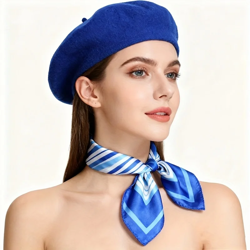 2pcs Women's Autumn and Winter Hat Scarf Set, Women's Beret with Bow Tie Small Square Scarf Suitable for Women's Decorative Hats