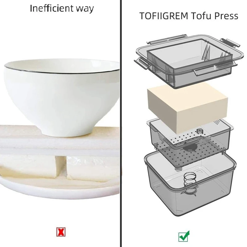 Tofu Press Tofu scolapiatti 3 strati Tofu Press drenaggio integrato strumento per la rimozione dell'acqua lavabile in lavastoviglie strumento di cottura della cucina