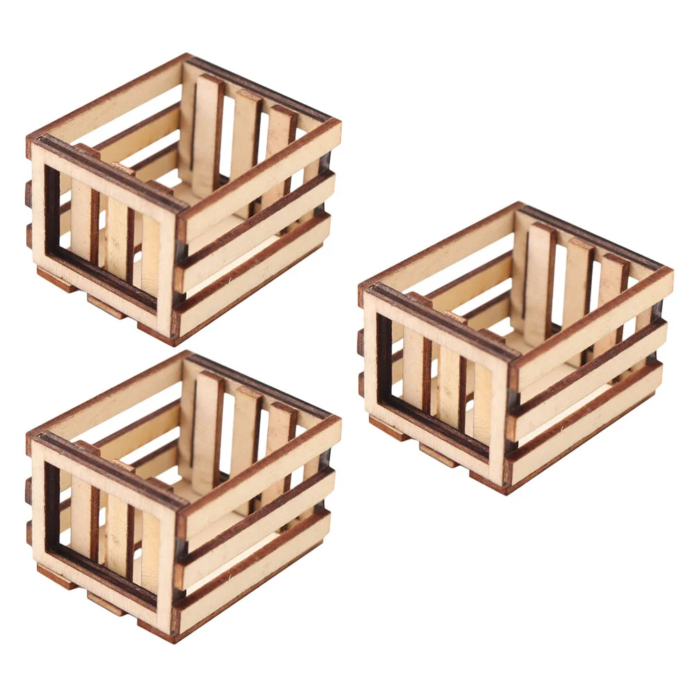 

3 Pcs Miniature Candy Toy Wooden Frame Baskets Furniture Decor Storage House Model Playhouse Adornment Crafts