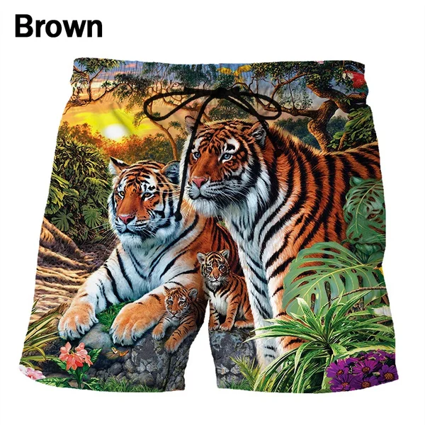 Pantalones cortos con estampado 3d de animales para hombre y mujer, Shorts deportivos informales con estampado de tigre