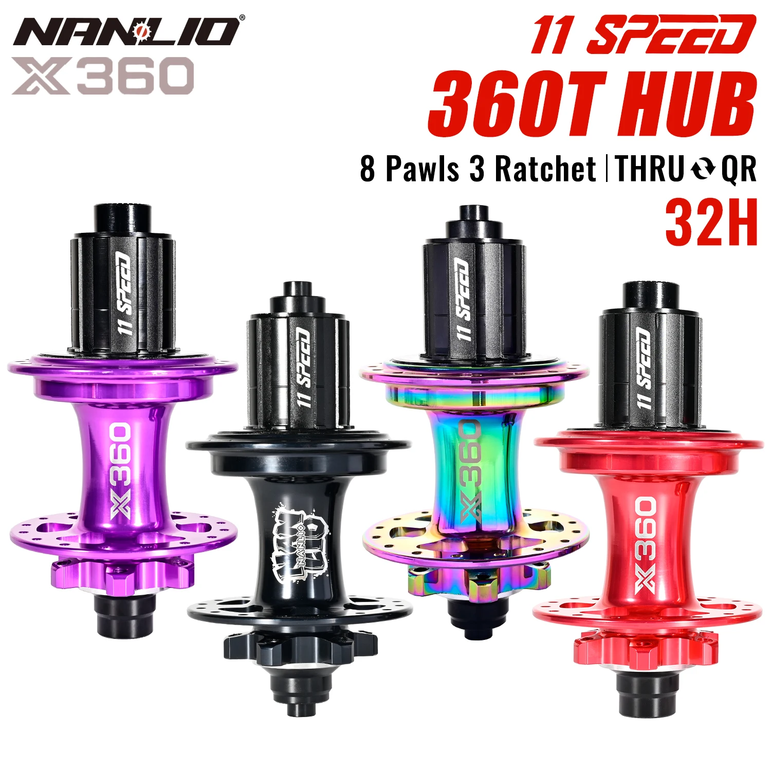 NanLio X360 Rear Hub - 32 Holes, 360 Engagement Points, Loud Noise, 8 Pawls, Sealed Bearings, 8-12 Speed, Bike Accessories