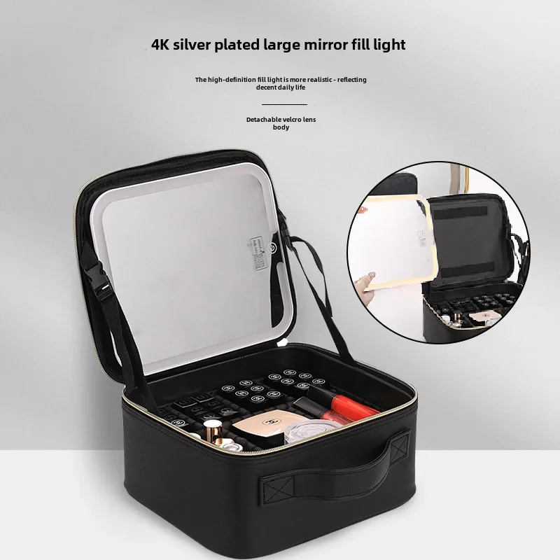 New Cosmetic Bag with Heightening, with Light and Mirror, Rechargeable Portable Suitcase, Large-capacity Cosmetic Case Cosmet...