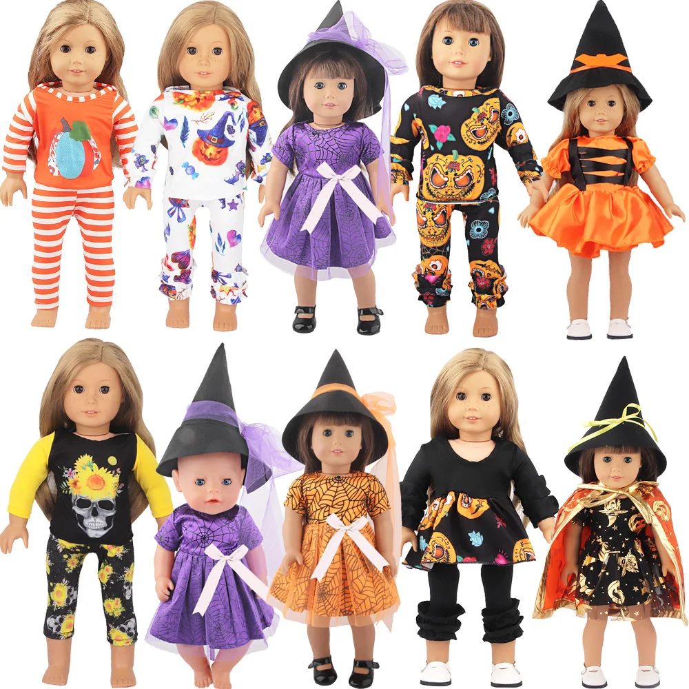 Festival Doll Clothes Halloween, Pumpkin, Skeleton Costumes For 18 Inch American,43cm Baby New Born&Og,My Life Doll Accessories