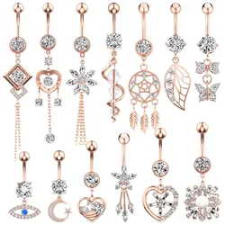 New Zircon Fashion Navel Piercing Surgical Stainless Steel Butterfly Heart Belly Button Rings Belly Piercings Dangled Body Jewel