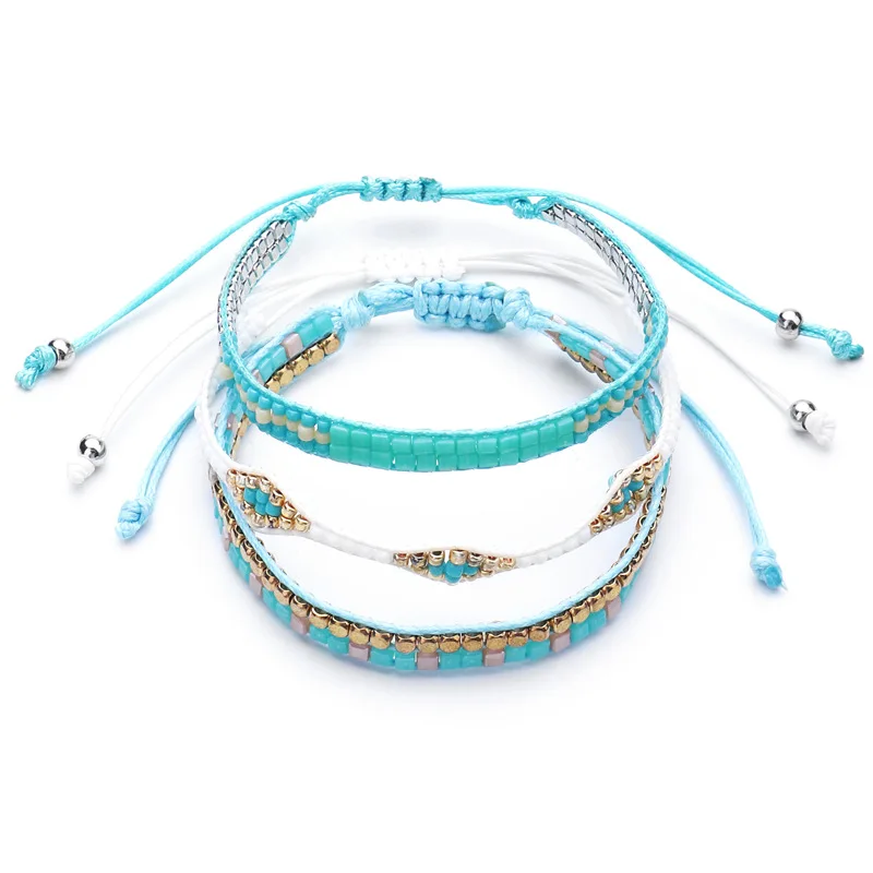 Rice bead bracelet Block Crystal Hand knitting Geometry Originality Design Adjustable Bohemia Fashion Female Beaded bracelet set