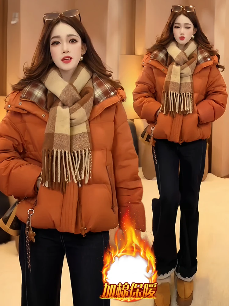 Thiened Fce Jaet de algodão com capuz feminino inverno novo sle fecho de zíper na moda outerwear coreano sle solto ajuste