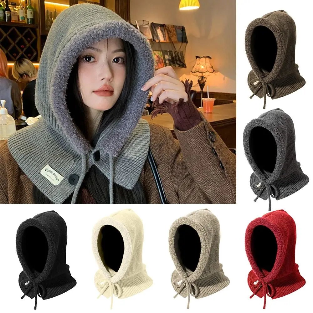 Neue Sturmhaube, Hut, Nackenschutz, warme Kapuze, Schal, winddicht, Knopf-Design, Strickmütze, Herbst und Winter