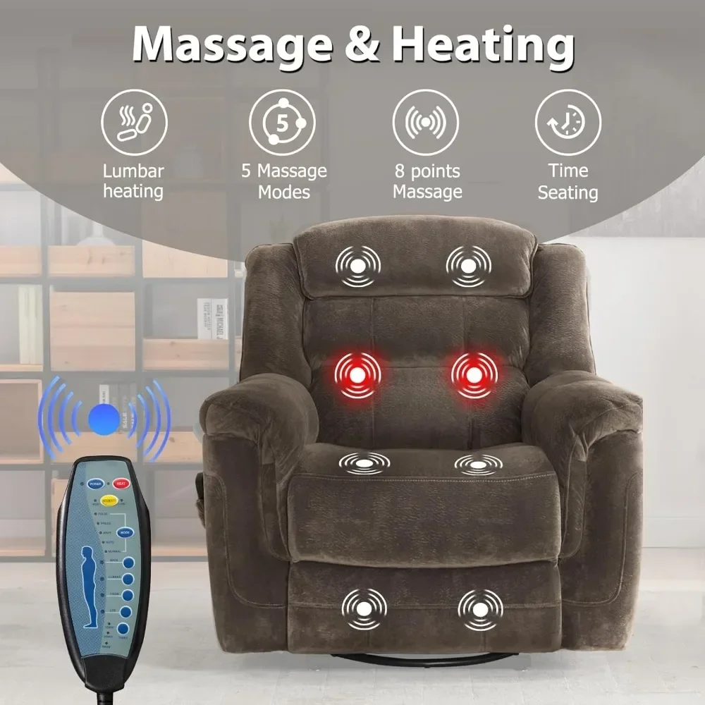 Draaibare schommelfauteuil met massage en warmte, handmatige schommelfauteuil met vibrerende massage voor woonkamer, 360° °