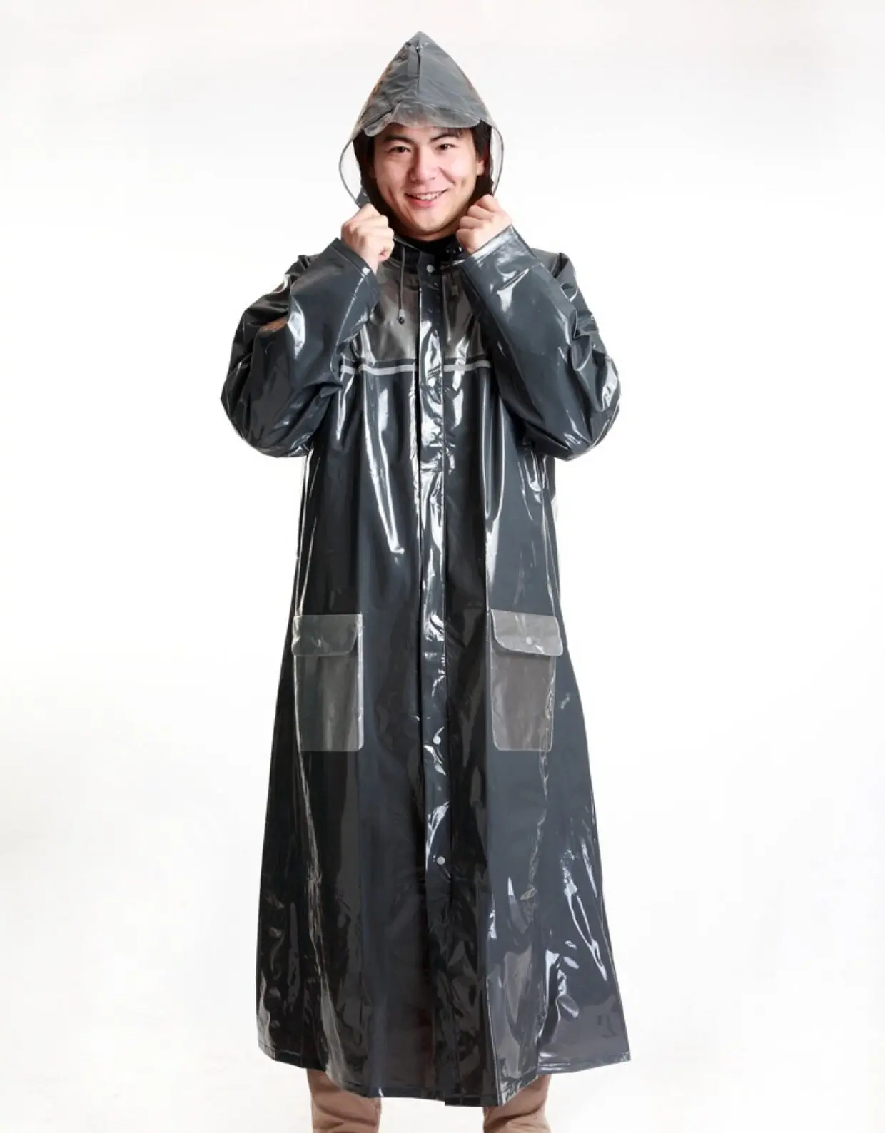 Man Loosen Big Shape Raincoat Jacket Hooded PVC Waterproof Rainproof view 3