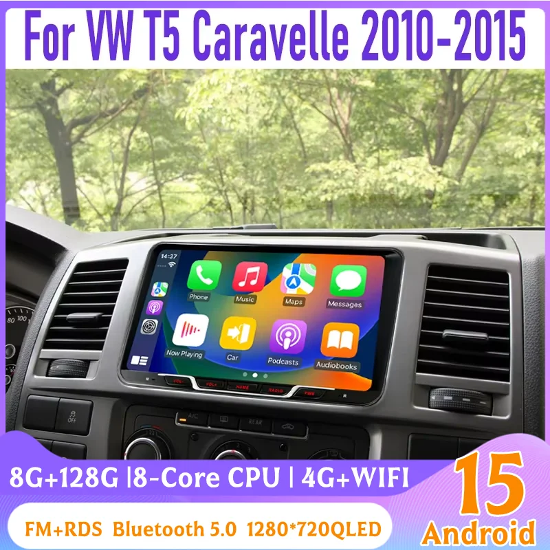 Android 15 Car Radio For VW T5 Caravelle 2010-2015 9inch Car Stereo Multimedia Carplay GPS BT 1280*720Screen Wireless Auto Radio