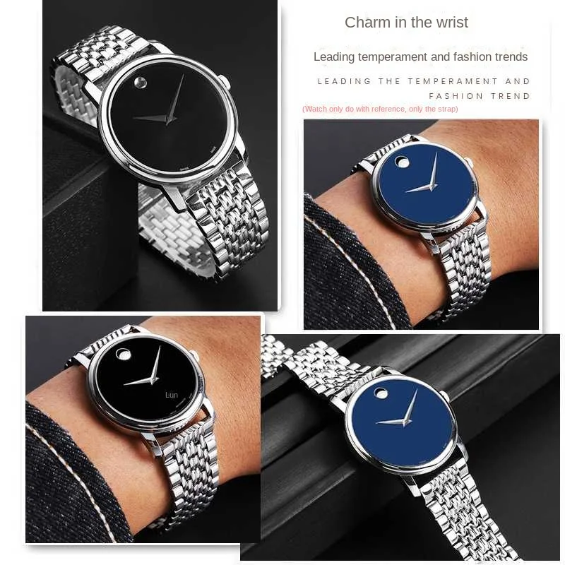 For Movado Museum Series Silver Soul 0607473 Series Fashion Watch Strap with Men's Stainless Steel Strap Accessories 21mm