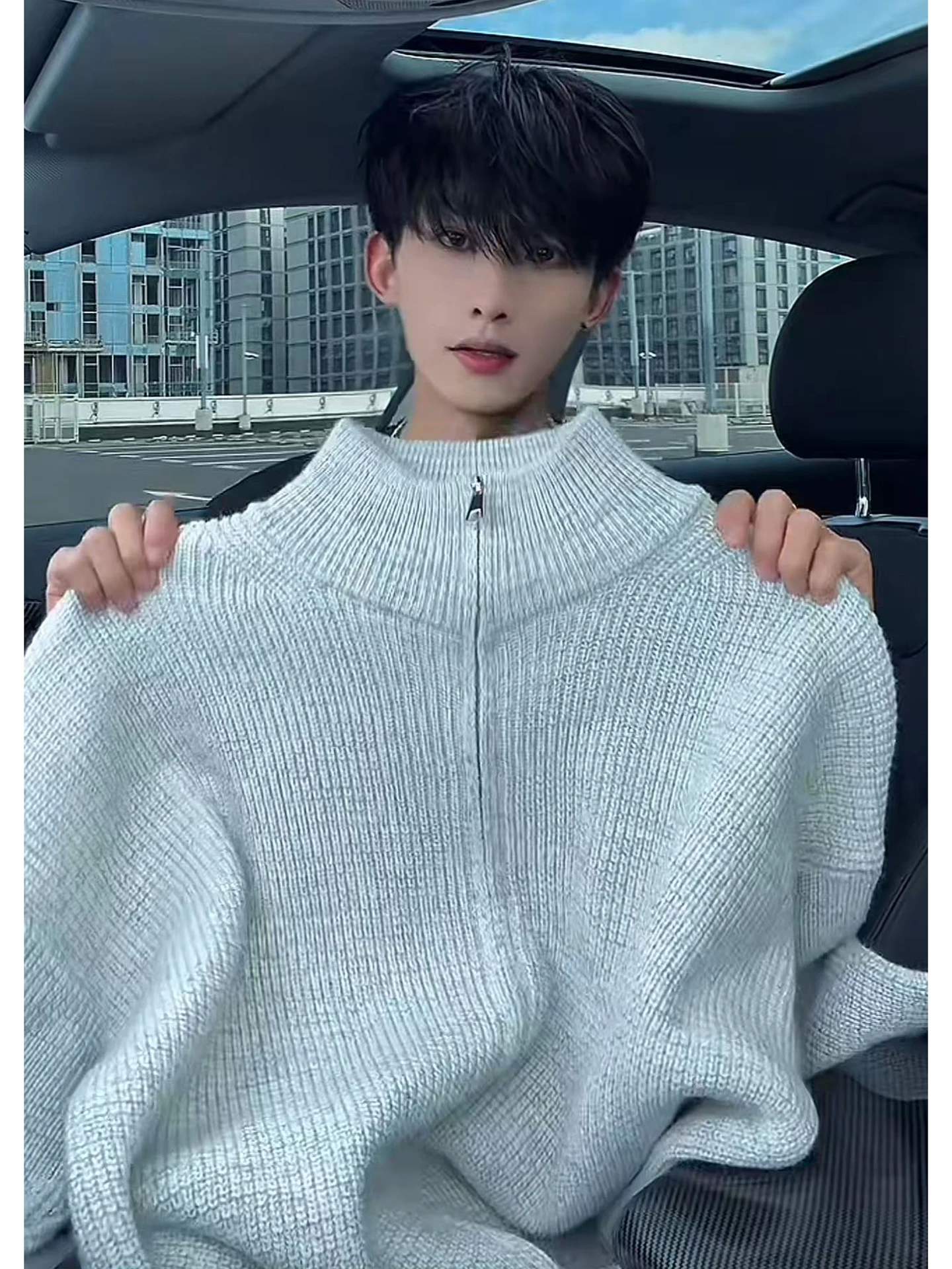 

Мужской вязаный кардиган с высоким воротником, повседневный, в стиле кэжуал, осенне-зимний, теплый, на молнии, с дизайнерской застежкой