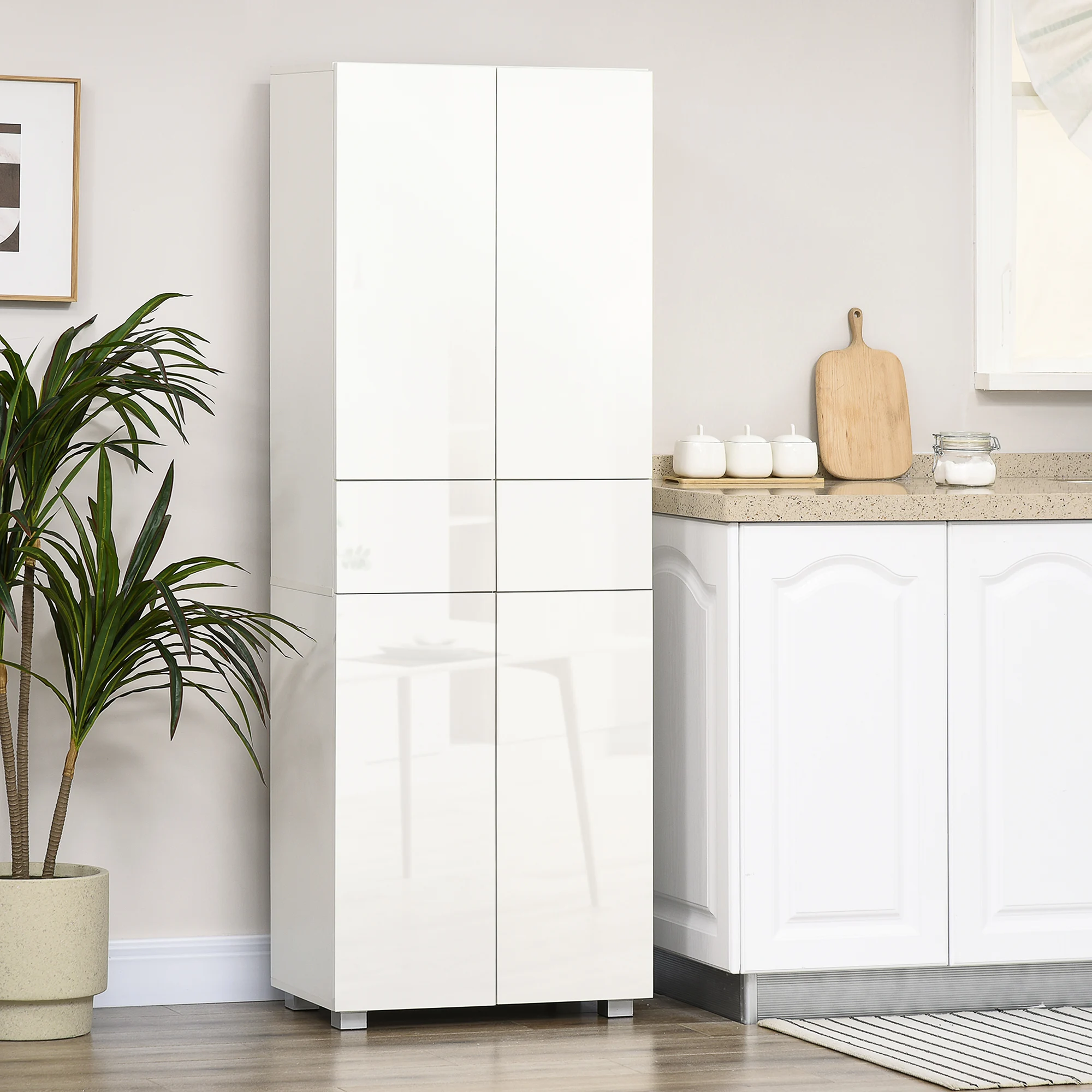 HOMCOM Aparador Alacena de Cocina con 4 Puertas 2 Cajones 60x35x170 cm Blanco
