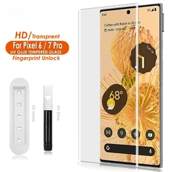 3PCS for Pixel 6 Pro Screen Protector UV Liquid Tempered Glass Full Adhesive for Google Pixel 7 Pro 5G Glass Fingerprint Unlock