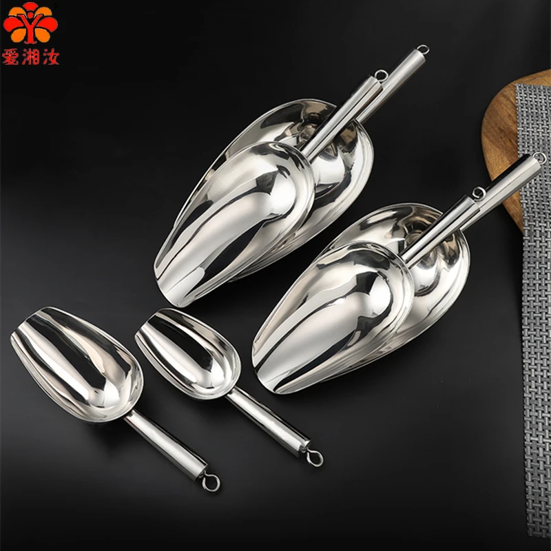 Aixiangru Ice Shovel Stainless Steel Push Popcorn Seed Flour Rice Dry Food Shovel Bubble Tea Shop Spade Thickening Ice Scoop