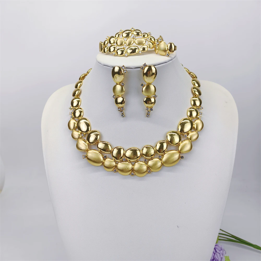

Special Unique Golden Collar 4Pcs Jewelry Set Women Chunky Choker Necklace Earring Bracelet Ring Bridal Wedding Party Gifts