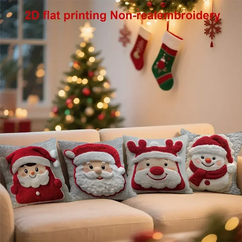 1-10PCS Xmas Pillowcase Single Side Print Gentle Soft Cushion Sham for Couch Bedroom Living Room Holiday  Home Decor