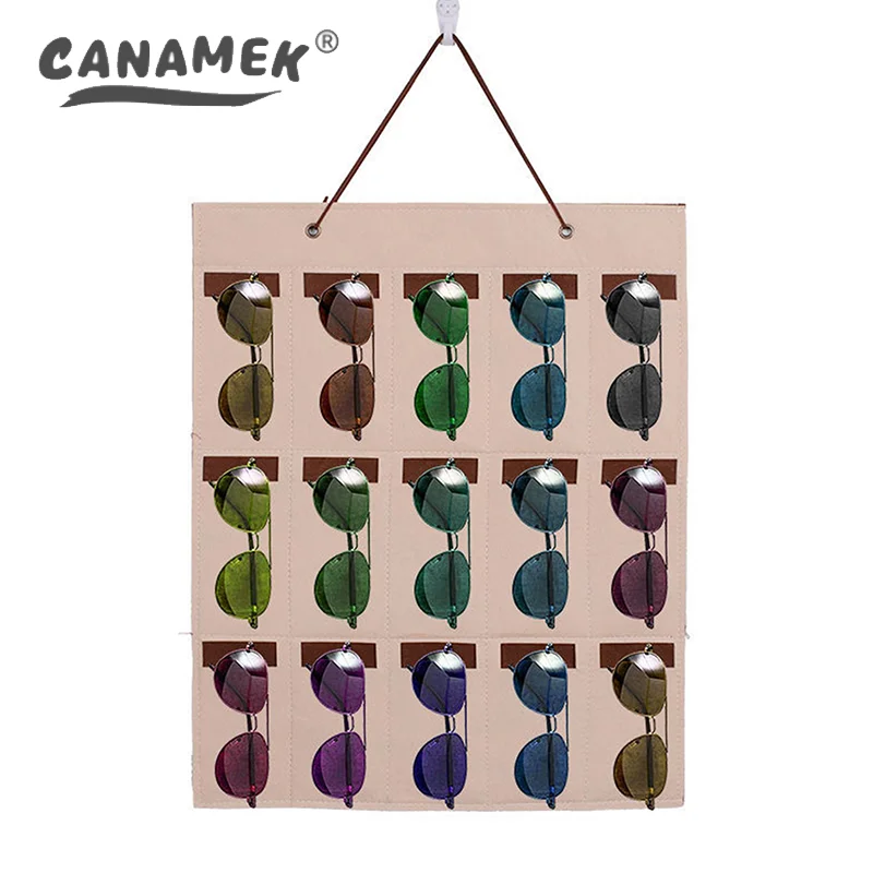 15Slots Felt Eyeglasses Stand Holder For Sunglasses Glasses Storage Display Hanging Bag Wall Pocket Storage Box Organizer image 3