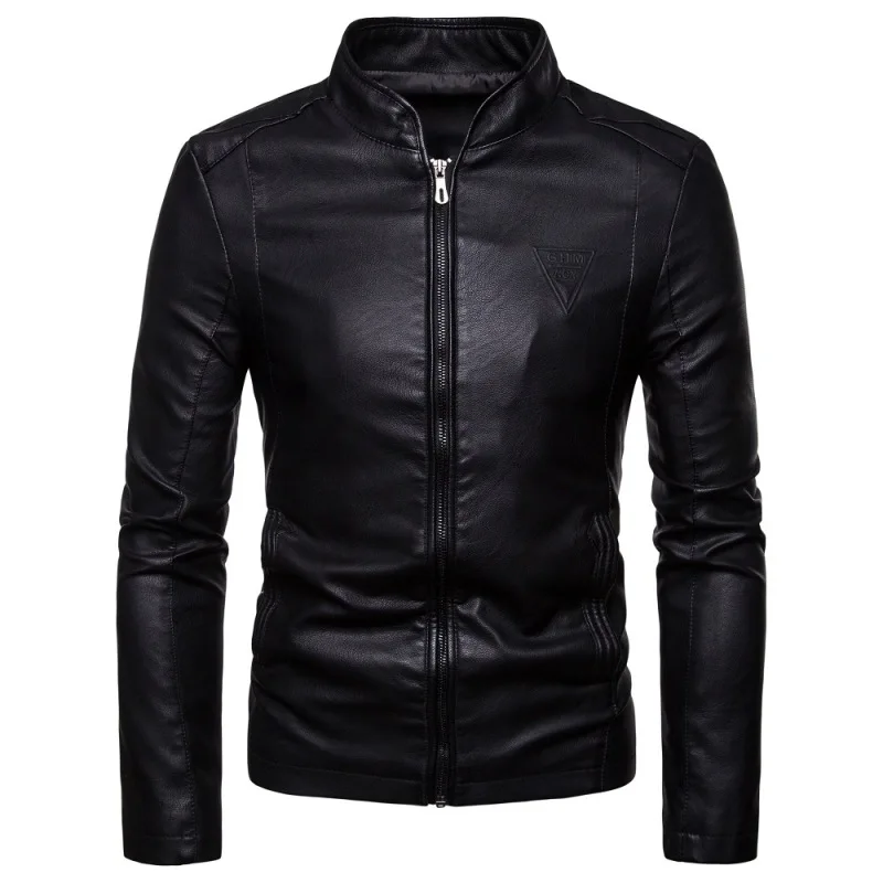 

Da Huo 2023 Men's Autumn and Winter New Men's Casual Korean Fashion Stand Neck Jacket Leather Coat