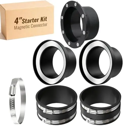 

Magnetic 4 Inch Dust Collection Hose Connector Kit For Quiet Setup And Flexible Rubber Coupling With Clamps