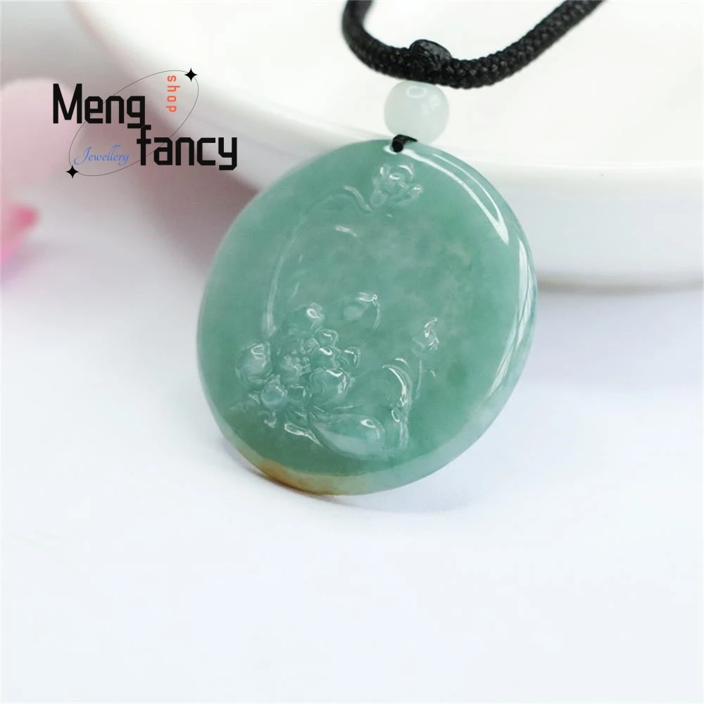 Natural Jadeite Ice Blue Water Lotus Flower Pendant Exquisite Elegant Charm High-grade Luxury Quality Fine Jewelry Holiday Gifts