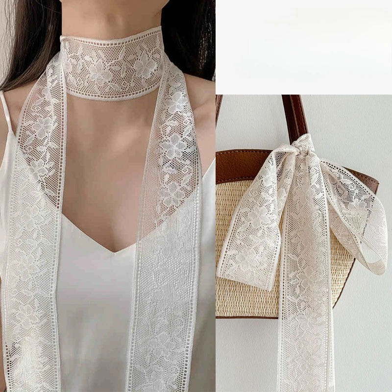 

Retro Lace Ribbon-Style Waistband Headband Long Silk Ribbon Women's Decorative Scarf Small Silk Scarf Necklace