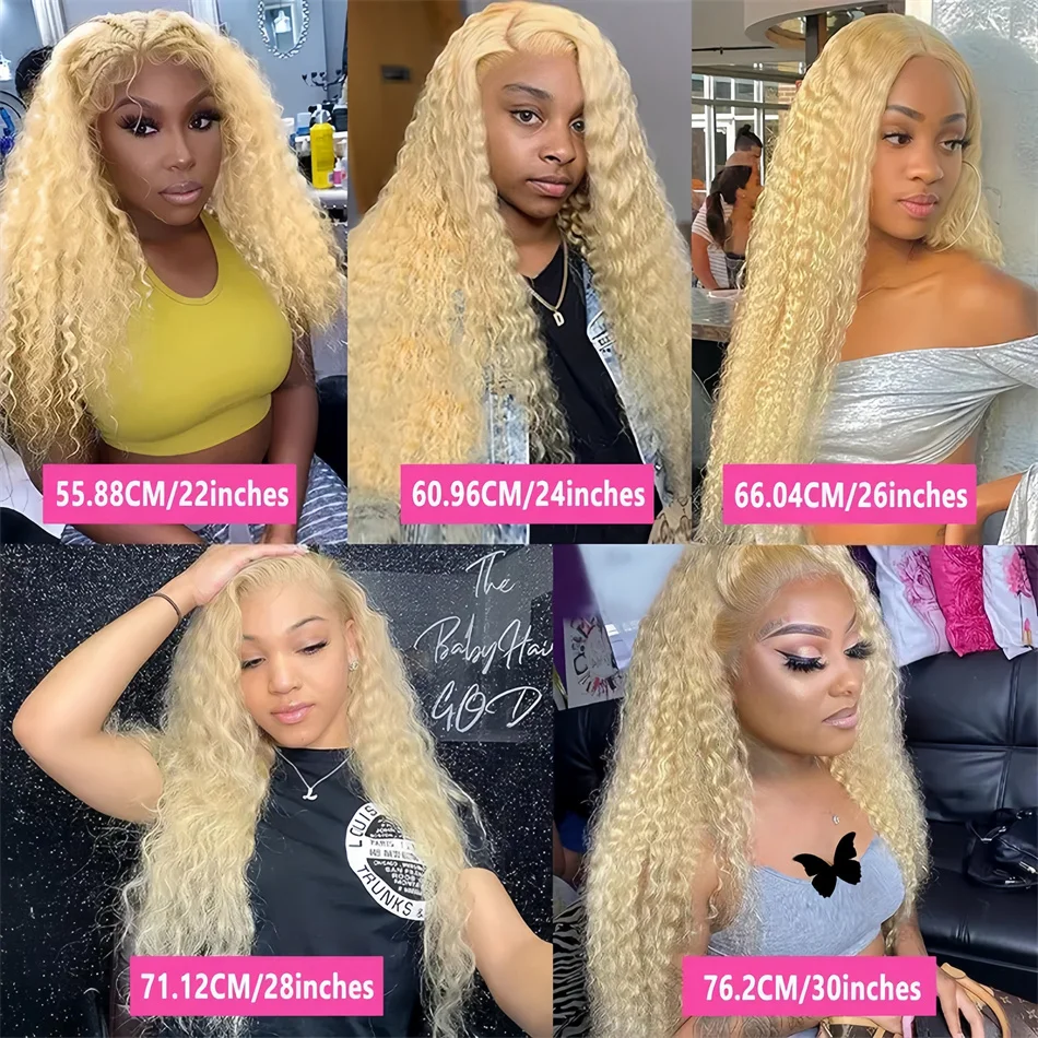 Perruque Lace Front Wig naturelle bouclée, cheveux humains, blond 613 HD, 13x6, 13x4, 30 pouces, pre-plucked, deep wave