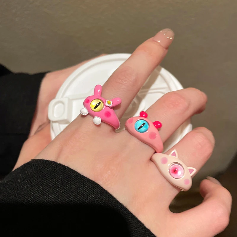 Funny Black Cat Monster Ring for Women Cartoon Big Eye Couple Rings Wedding Finger Jewelry Fashion Sweet Accessories 2023 New