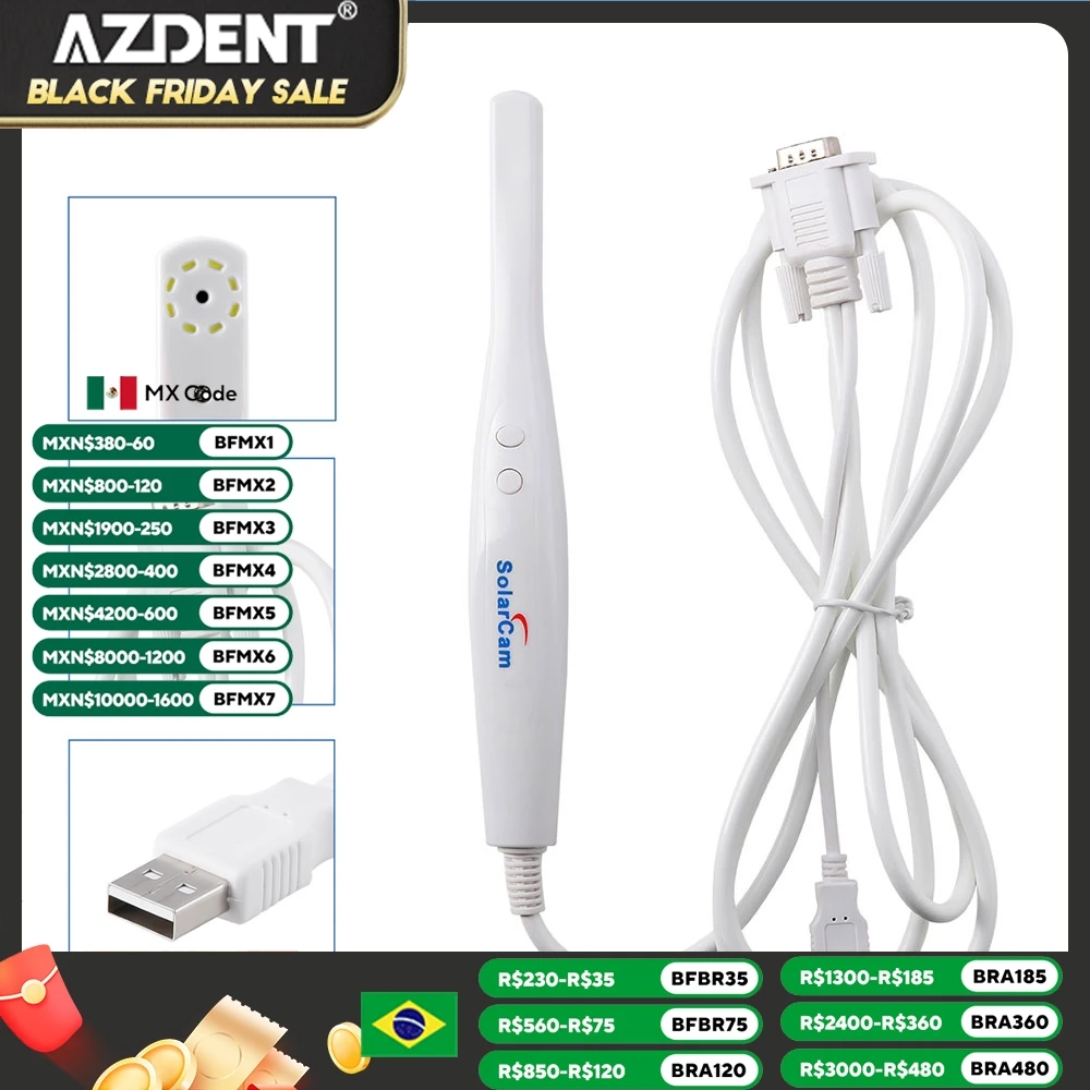 AZDENT Dental Digital Oral Endoscope Intraoral Camera With 8 White Cold LED Light VGA Type High Resolution for Oral Inspection