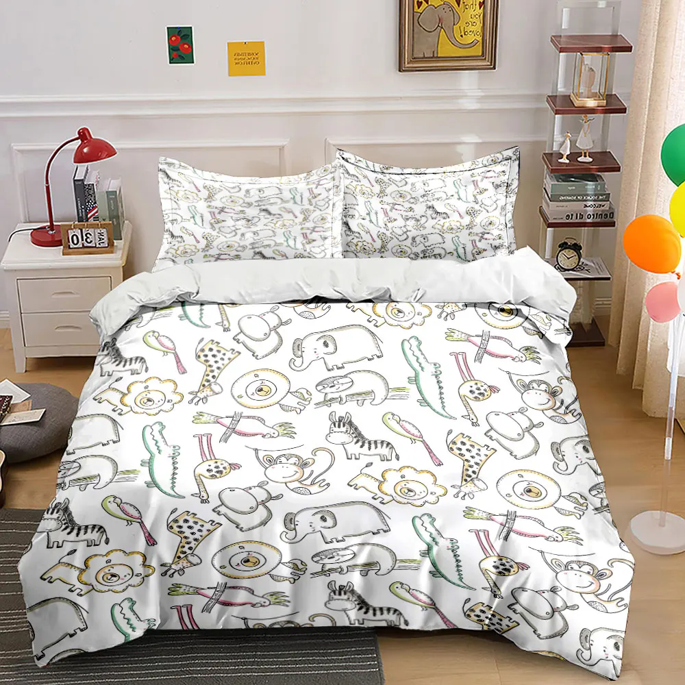 Cute animal drawing cartoon patterns Bedding Set 1 Duvet Cover 2 Pillowcases for Adult and Children Luxury Gift Full Size