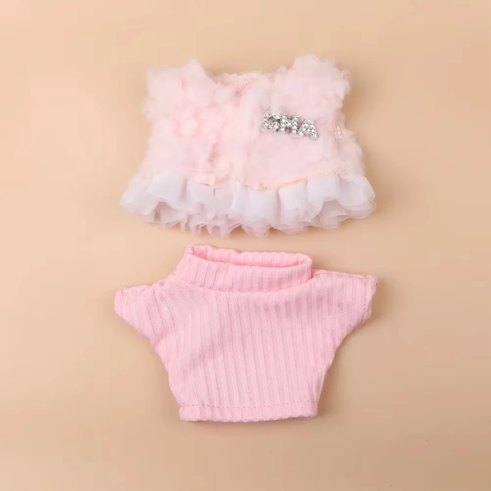 Ropa labubu 17cm labubu roupa elegante conjunto preto estilo perfumado conjunto de casaco de pelúcia rosa acessórios para bonecas