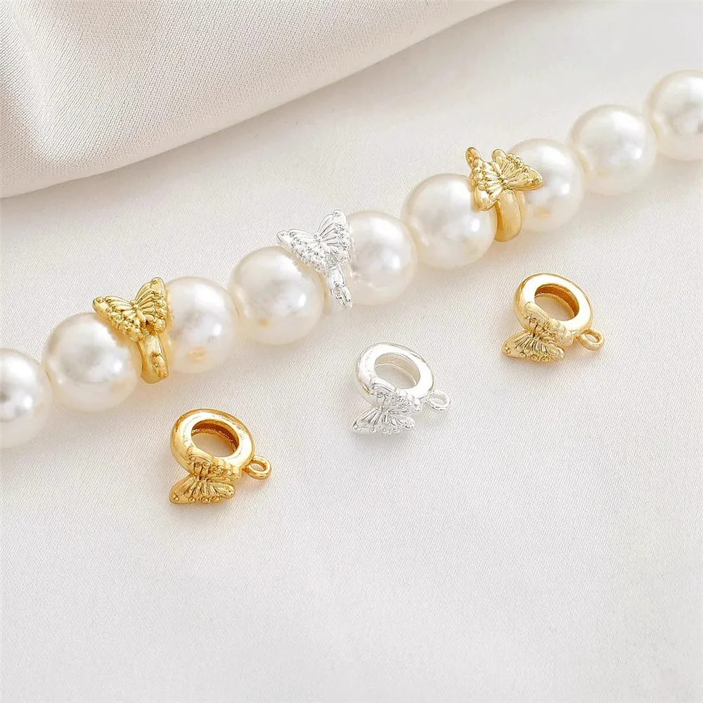 14K Package Gold Butterfly Three-way Spacer Ring Card Bead Ring Running Ring DIY Handmade Pearl Bracelet Necklace Accessories