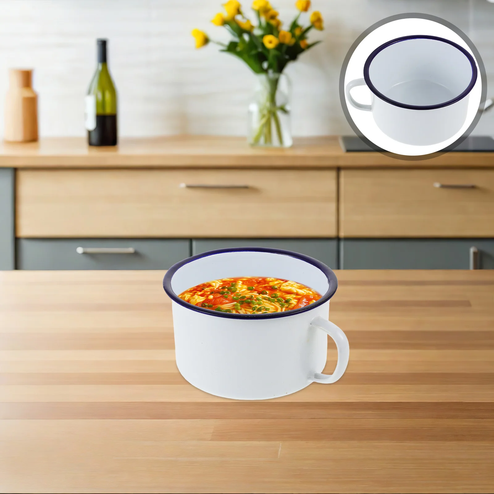 

Retro Enamel Ramen Bowl Vintage Soup Mug Cereal Salad Prep Container No Lid Enamel Basin Cereal Cup Vintage Enamelware