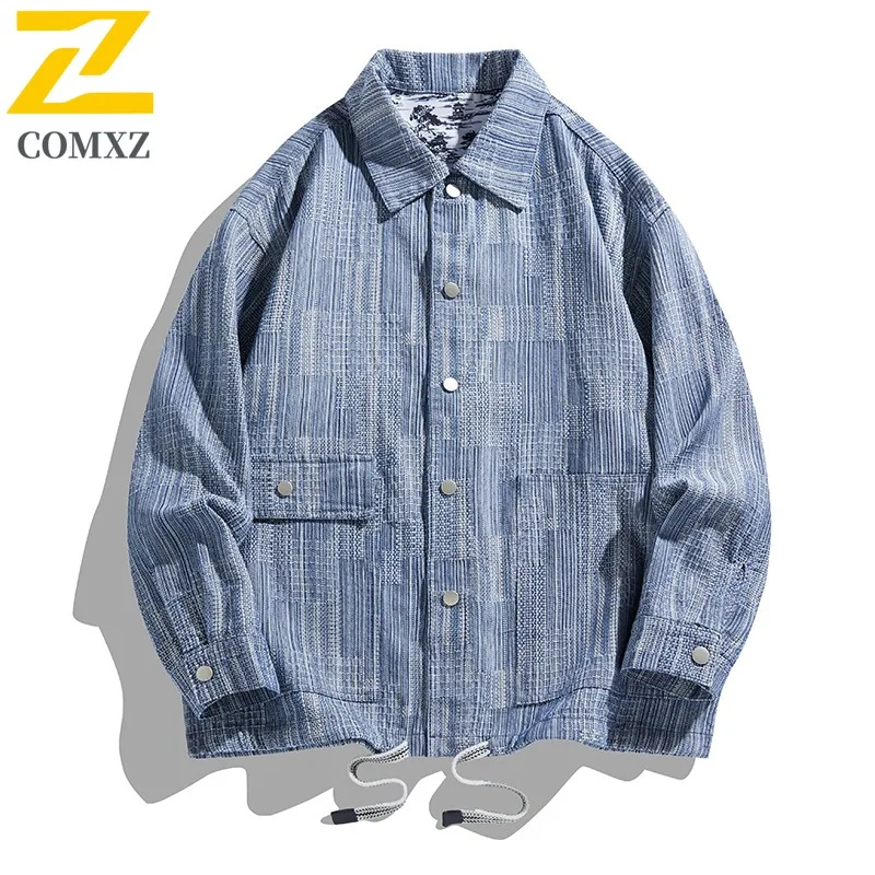 

COMXZ 2024 Spring Denim Coat Men Spring American Trendy Unisex Couple Shirt Ins Turn Down Collar Jacket 2788