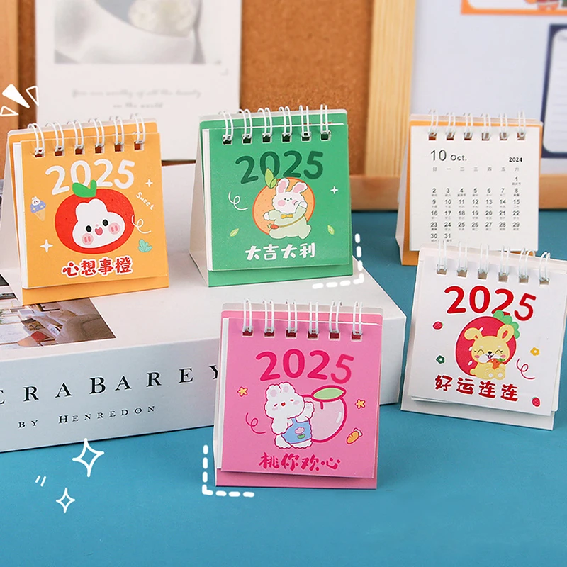 Kalender meja kartun Mini 2025, kalender perencanaan harian kecil saku portabel lucu mengelola jadwal waktu Dekorasi Desktop