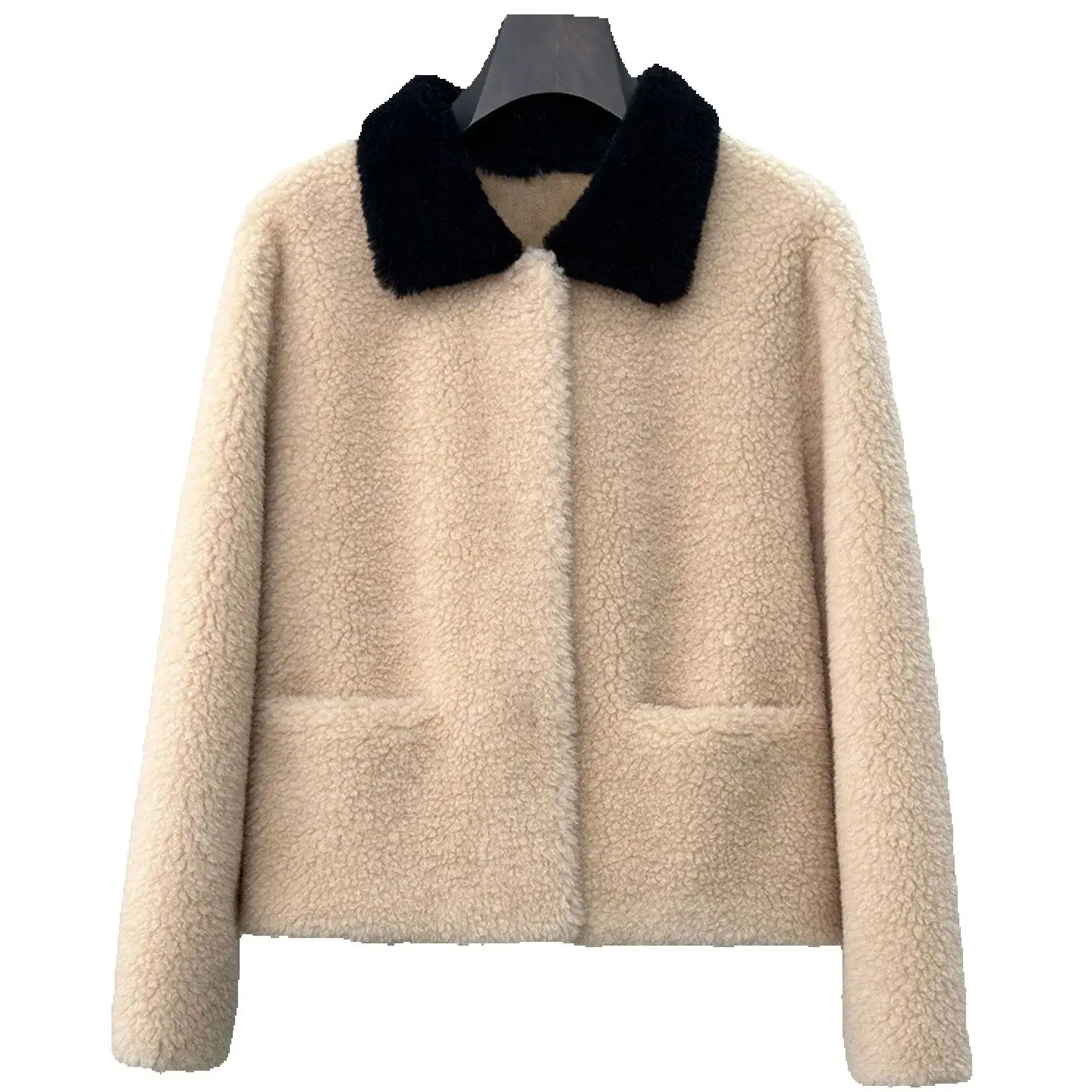 معطف فرو من قطعة واحدة من جلد الخراف والفراء 100 لون متباين للنساء، معطف قصير من جلد الغنم لشتاء 2025 الجديد