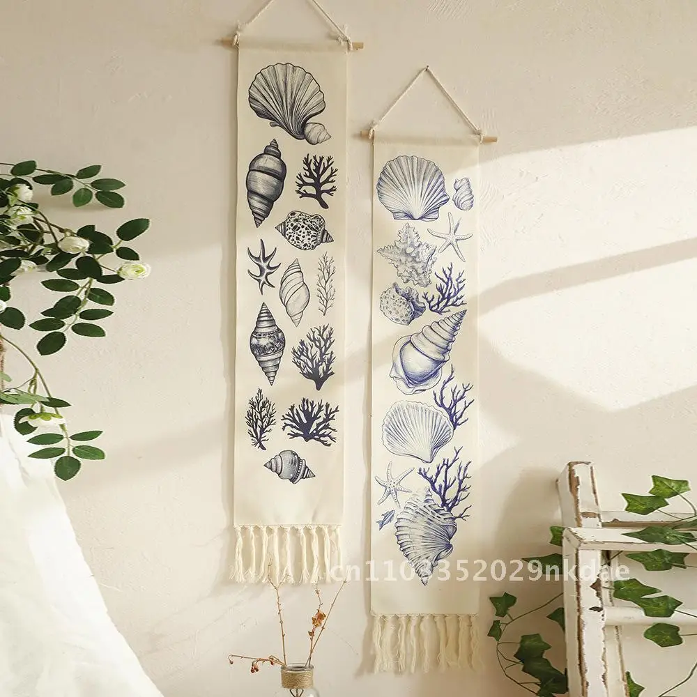 

Bohemian handmade woven seafood shell pattern tassel tapestry simple studio living room background wall decoration