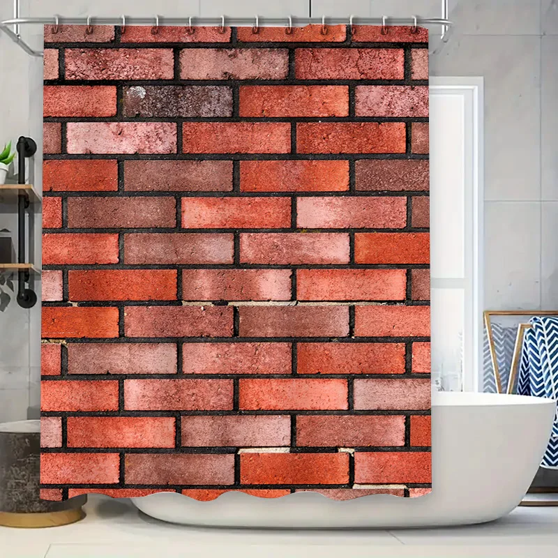 Red Brick Printed Shower Curtain Waterproof Bathroom Decorations for Home Living Room Decoration Red Color