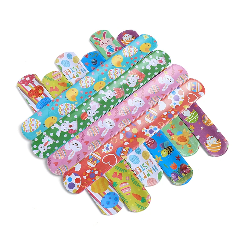 

10pcs Cartoon Bunny Carrot Eggs Slap Bracelets Gifts Easter Party Bunny Favors Kids Gifts Wristbands Easter Spring Decorations