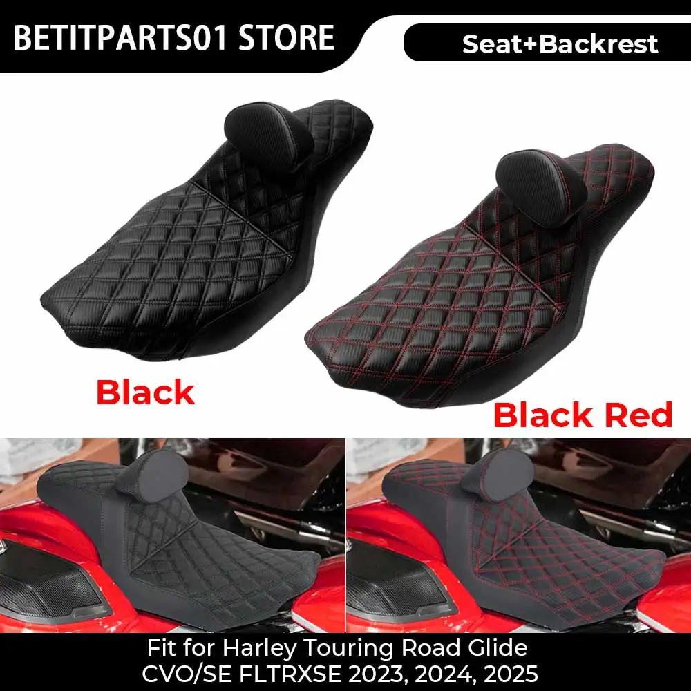 

Motorcycle Rider Passenger Seat With Backrest Cushion Black 1 PC For Harley Touring Road Glide CVO ST FLTRXSTSE 2024 2025 2026
