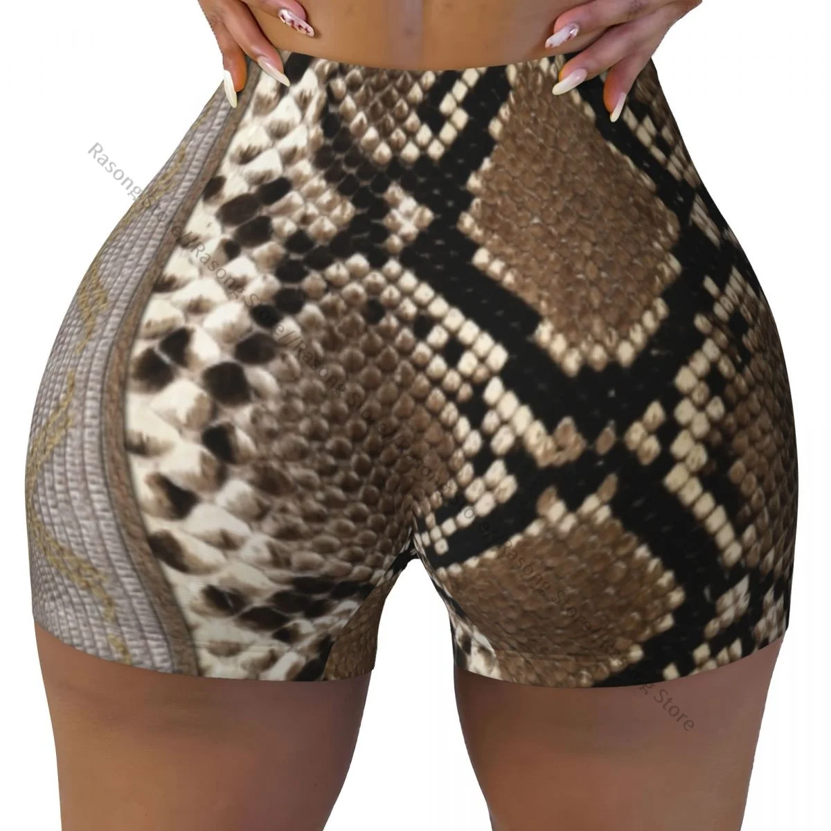 Yoga Shorts Snake Texture Print Women Biker Tight Elastic Workout Sports Leggings Sportswear