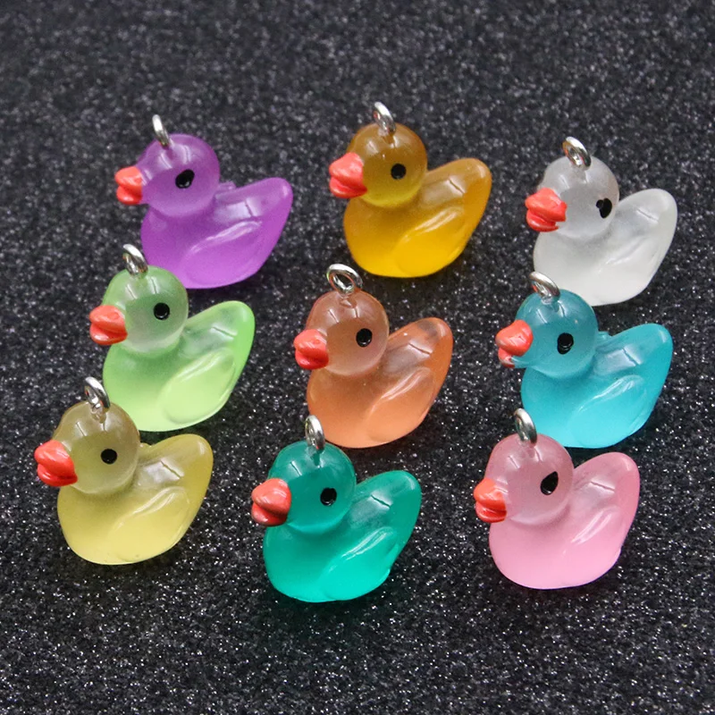 10Pcs 19X20MM 9 Color Noctilucent Duck Resin Earring Charms Diy Findings 3D Phone Keychain Bracelets Pendant For Jewelry Making