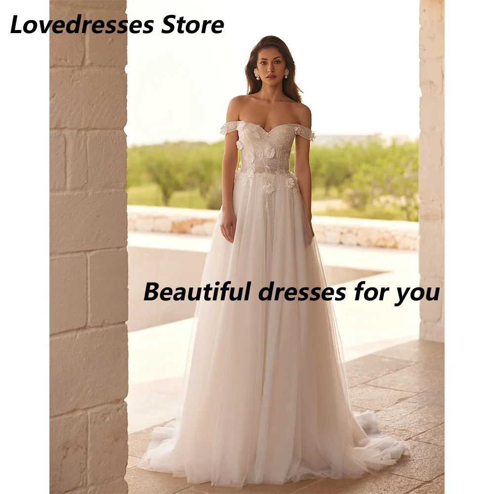 Amazing Wedding Dress New Arrival Off Shoulder A Line Gowns Tulle Lace Applique Robe De Mariee Back Zipper Customized Gown
