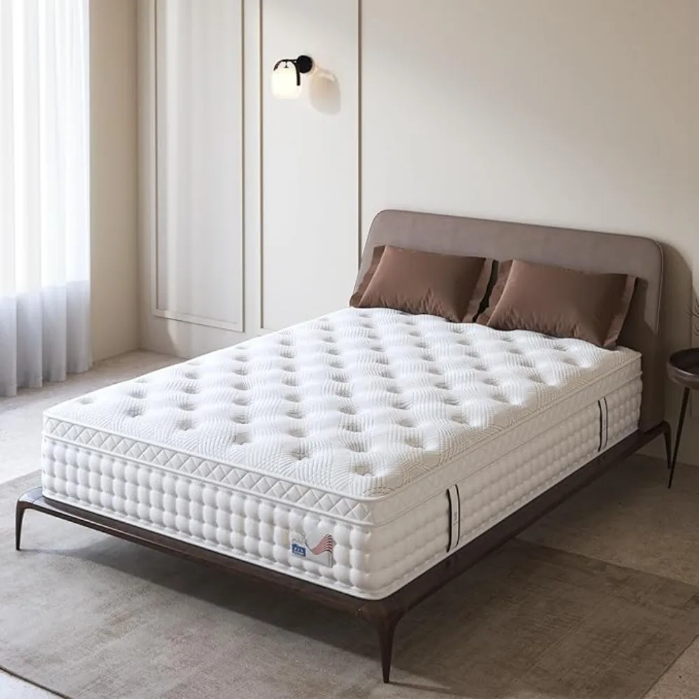 14 Inch Plush Comfort Memory Foam Hybrid Mattress King Size, Fiberglass Free Pocket Spring Bed Mattress in a Box