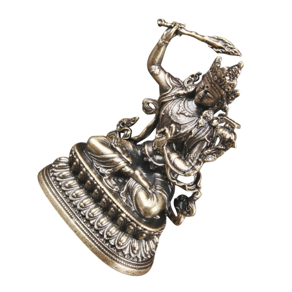 Manjushri Bodhisattva Ornaments Buddha Sculpture Statue Vintage Crafts Desktop Brass Adorn