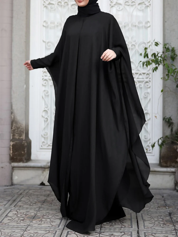 ZANZEA Women Chiffon Abaya Eid Mubarek Muslim Dresses Robe Long Sleeve Hijab Vestidos Fashion Abayas For Women Isamic Clothing