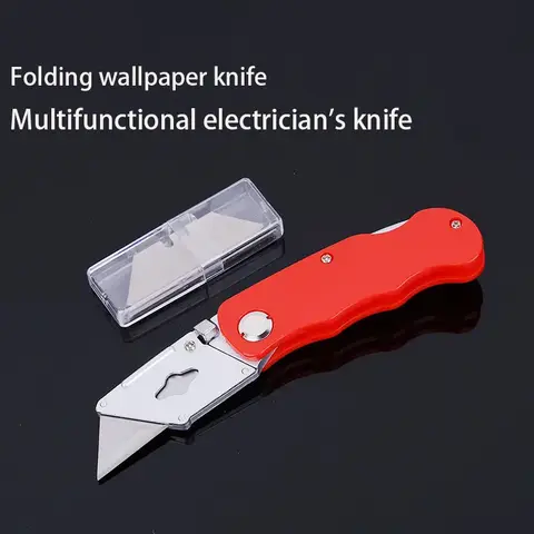 교체 가능한 유틸리티 나이프 케이블 상자 용 접이식 칼 골판지 상자 커터 핸들 나이프 블레이드 야외 핸드 툴