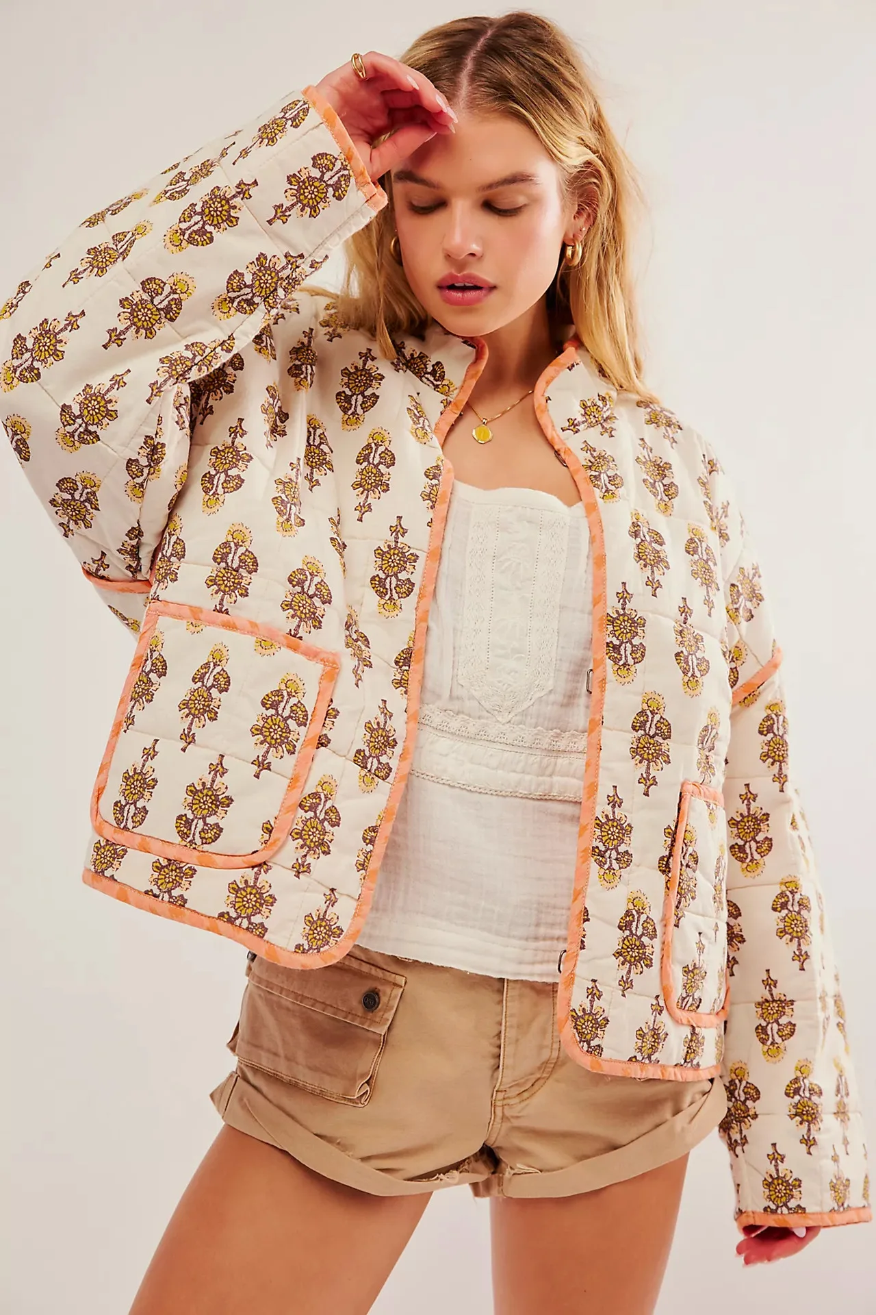 

Women's Vintage Floral Print Oversized Jacket Long Sleeve Button Down Coat Casual Streetwear Top