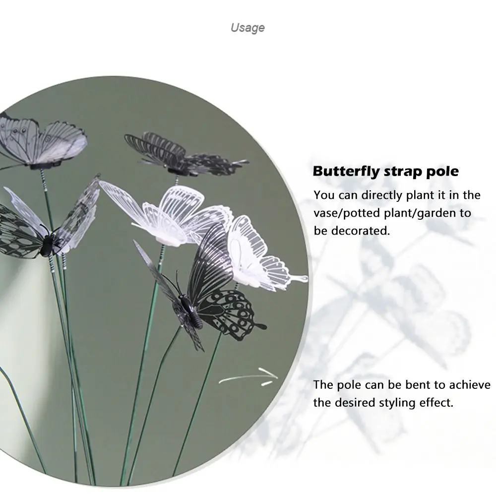 25PCS Black White Butterfly Garden Decorative Stakes 8cm Butterfly Transparent Wings Simulation Butterfly with Rods Accessories