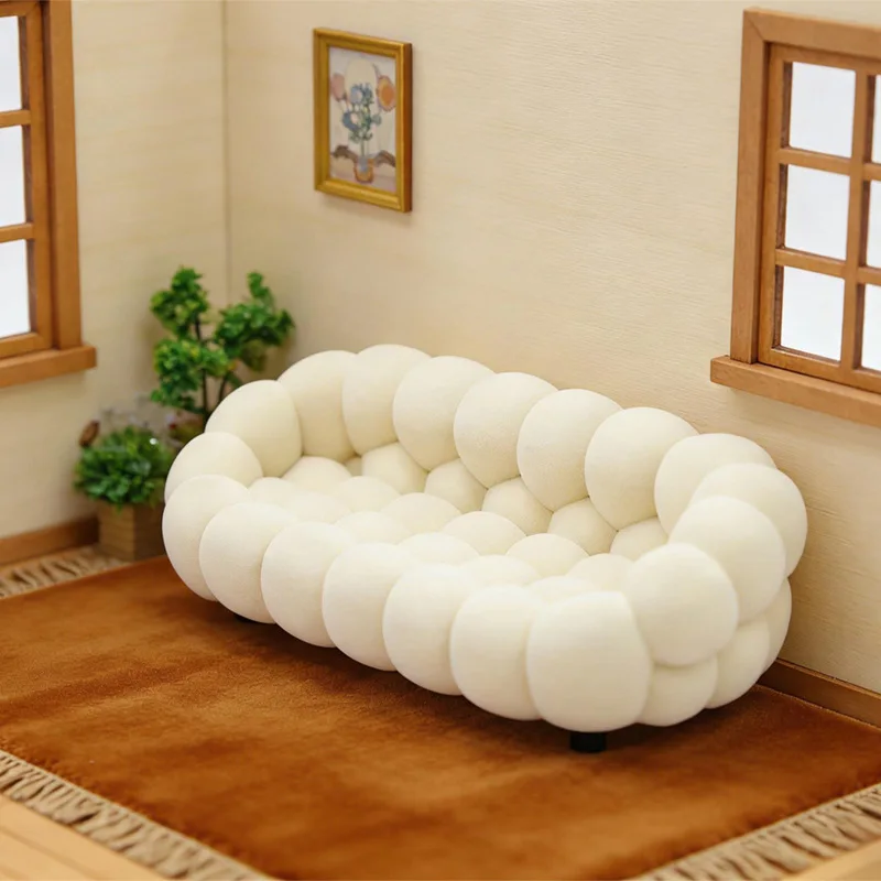 

1:12 Scale Dollhouse Mini Bubble Cloud Sofa, Modern Minimalist Couch Model, Plush Furniture Decor for Living Room Diorama
